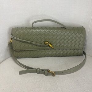 Woven Leather Top-Handle Shoulder Bag - Olive Green
